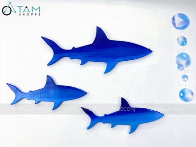 Mô hình cá mập gỗ sơn thủ công 2 mặt [Gỗ dày - 2 Size] MOHINH-PCB-01